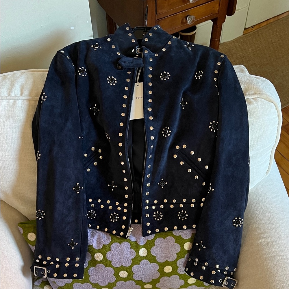 Bode Studded Navy Leather Jacket